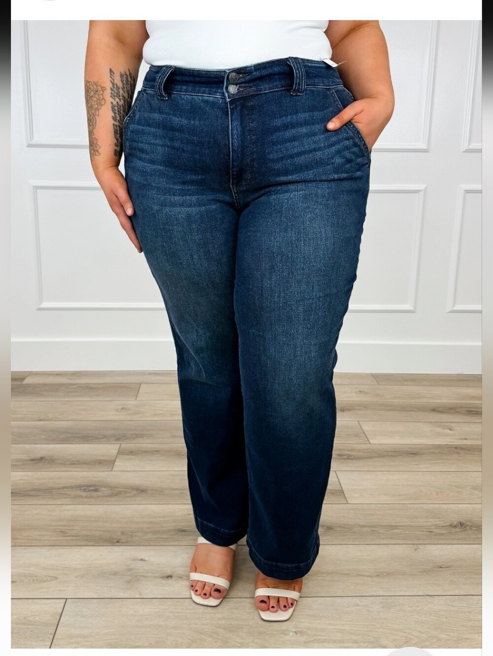 Judy Blue High Rise Wide Leg Denim Jeans Dark Wash | Size 11/30